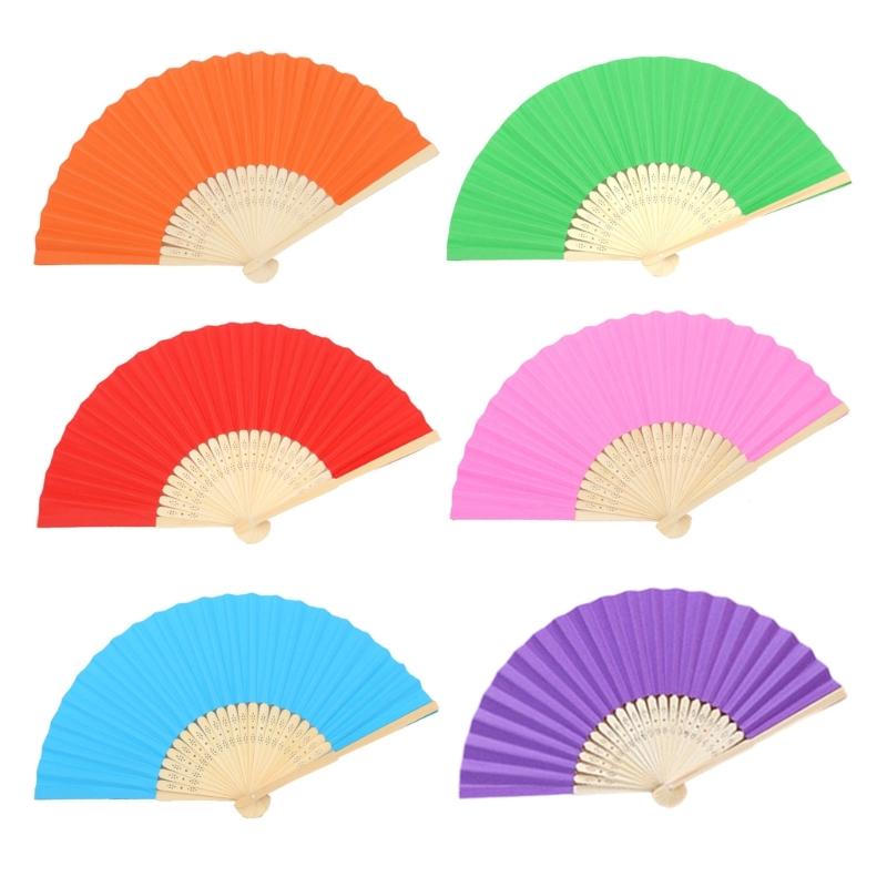 Set of 6 Foldable Paper Fans with Bamboos Frame Portable Cooling Accessories for Outdoor Event Parties Favor DIY Craft