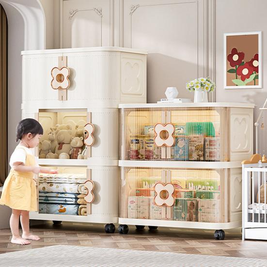 Yousheng Stackable Storage Bins Foldable Storage Boxes Collapsible Storage Bins with Doors And Wheels Rolling Multi-tier Folding Cabinet for Home