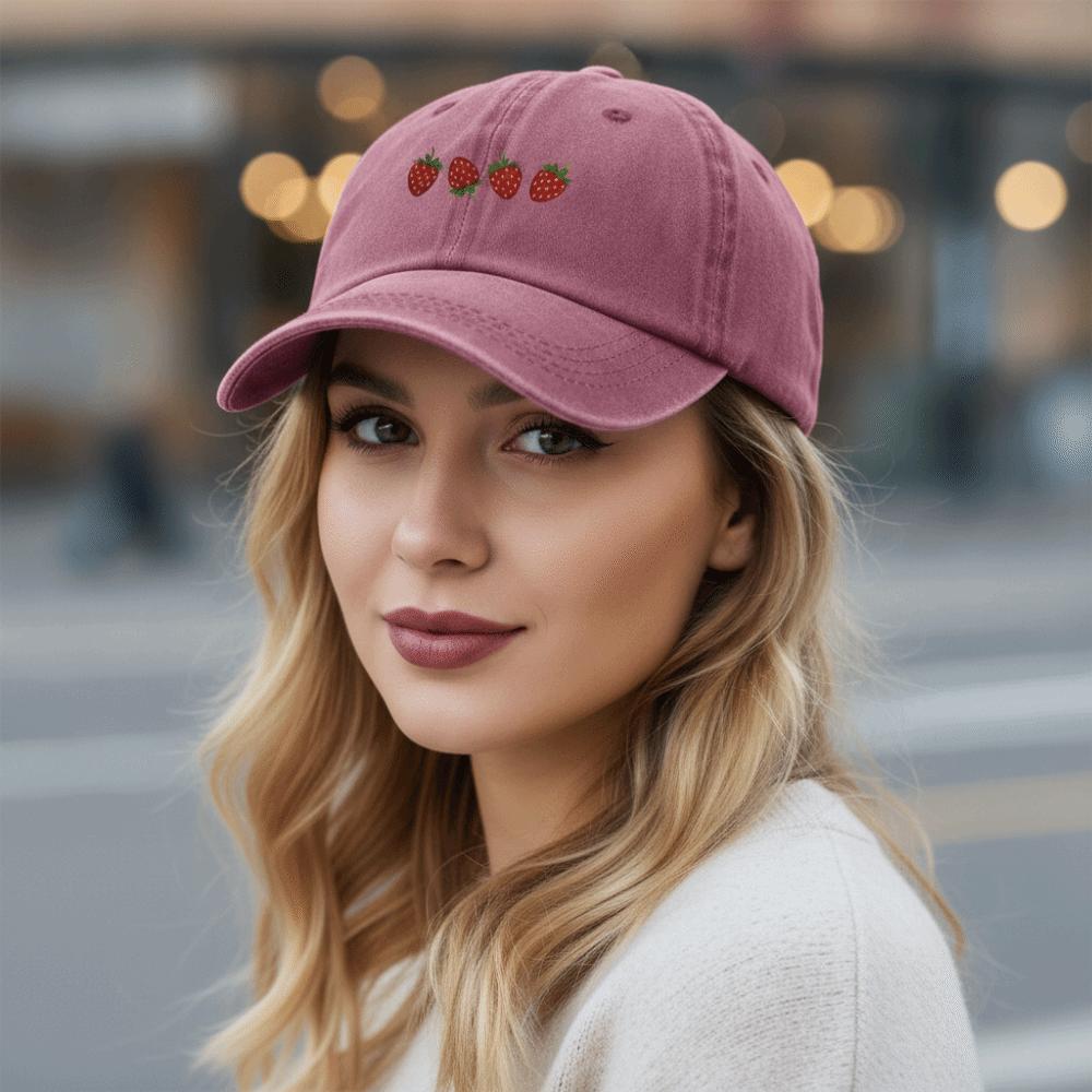 Hip Hop Strawberry Printed Baseball Cap Washed Cotton Sun Hat Streetwear Hats For Man Women Unisex