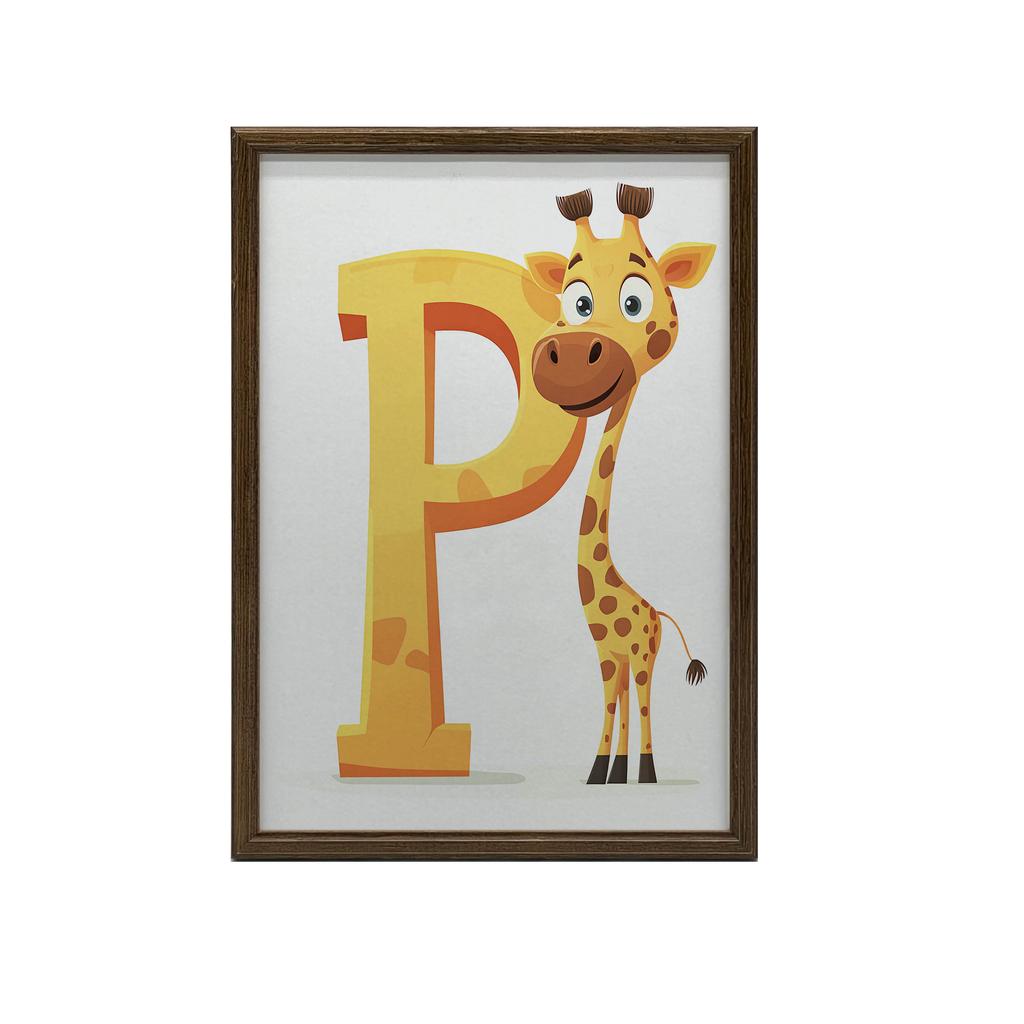 Plakat Wesoła Żyrafa Z Literą P Plakat Wesoła Żyrafa Z Literą P, 50X70 Cm, Bez Ramy, Płótno Premium Na Blejtramie
