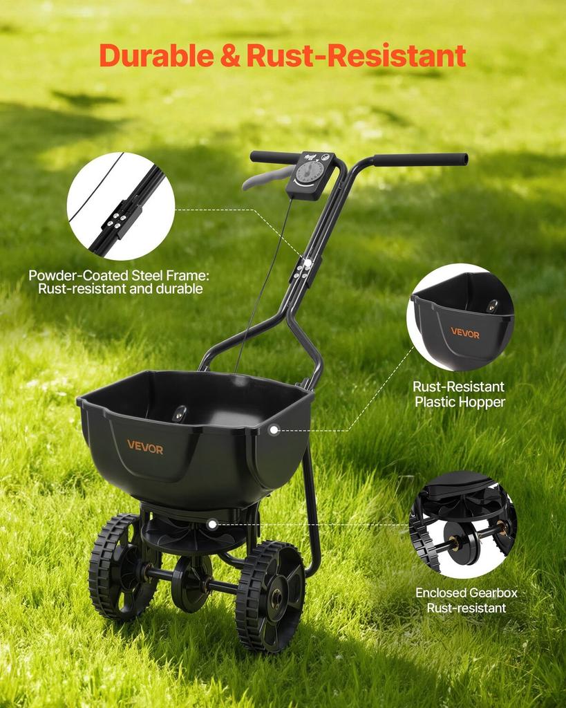 Push Lawn Spreader, 3m Spreading Width, Broadcast Spreader with 59kg Load Capacity & 10 in All-Terrain Tires, Walk-Behind Garden & Lawn Broadcast