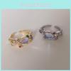 Colorful Zircon Opal Ring For Women Adjustable Open Design With Chic Geometric Style