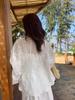 Women's Lemon Green Tea Lace Embroidery Jacquard Shirt - 3D Retro Sun Protection Cardigan for Spring 2026.