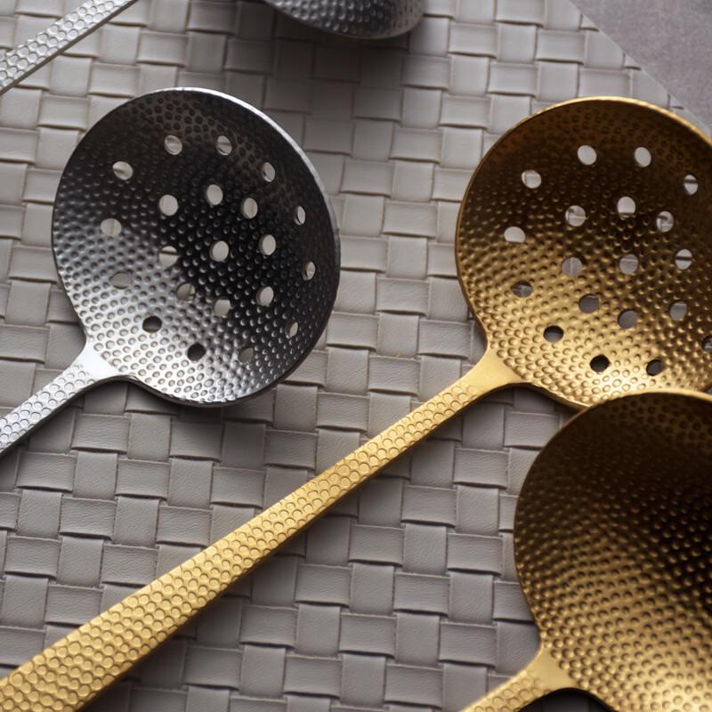 Cmaos Light Luxury Hammered Stainless Steel Hot Pot Ladle & Skimmer Set