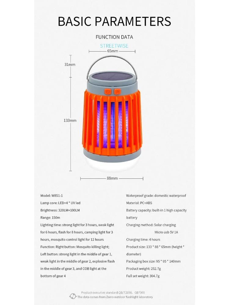 Electric Mosquito Killer Lamp UV Light Bug Zapper Trap Solar Charging Rechargeable Summer Fly Swatter Insect Killer Light