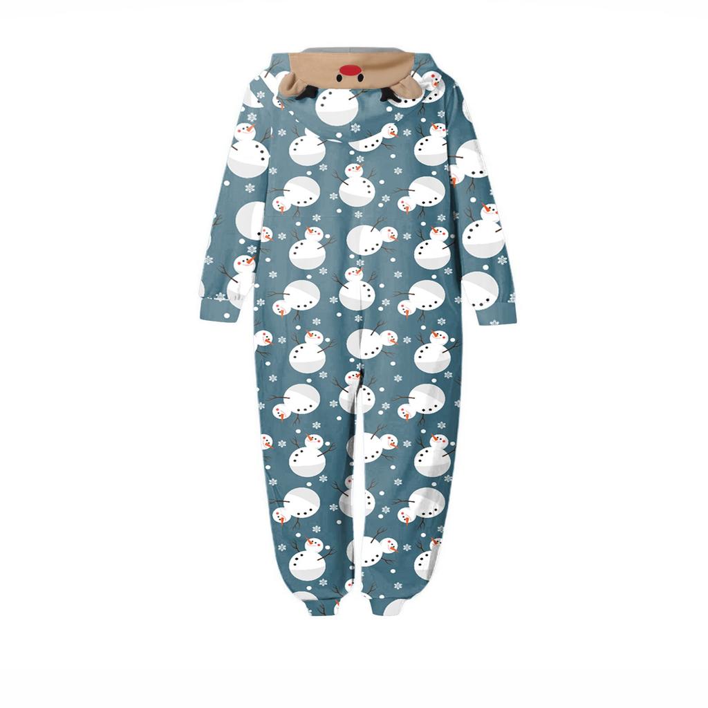 Christmas Print Family Matching Hooded Long Sleeved Zippered Jumpsuit Set