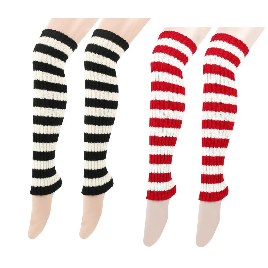 Women Leg Warmers Socks Colorful Stripe Ribbed Knitted Leg Covers Thigh High Long Stockings Cosplay Costume Accessories