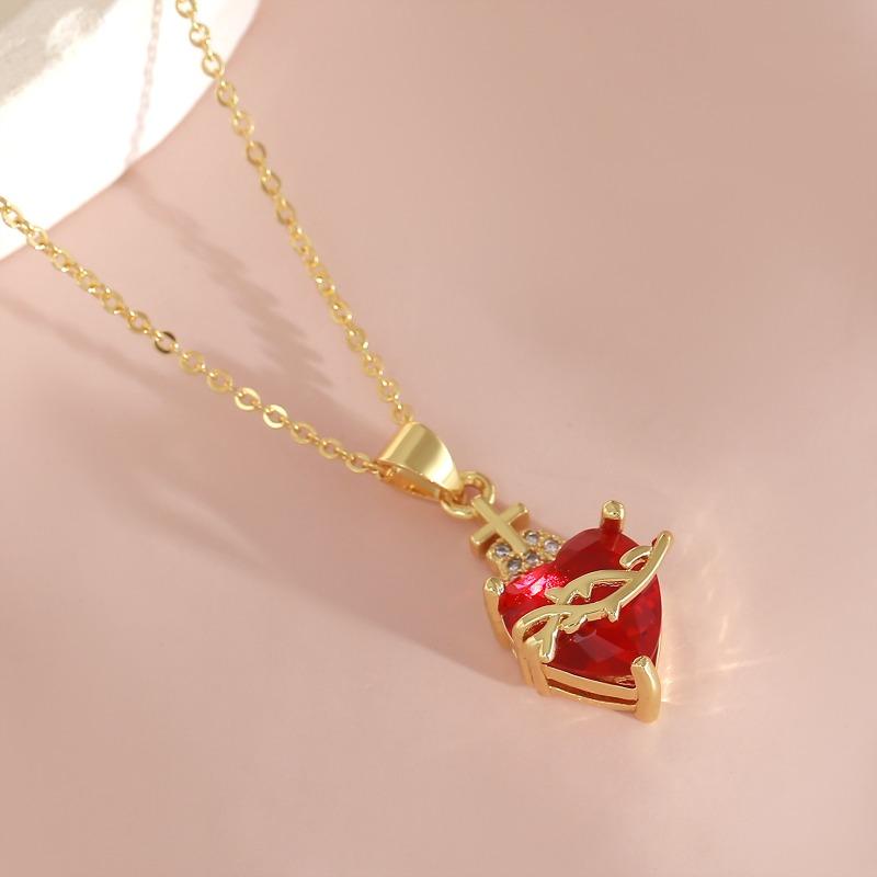 Sacred Heart Cross Necklace - Zircon Heart-shaped Fashion Choker - Heart-shaped Creative Neck Chain - Necklace