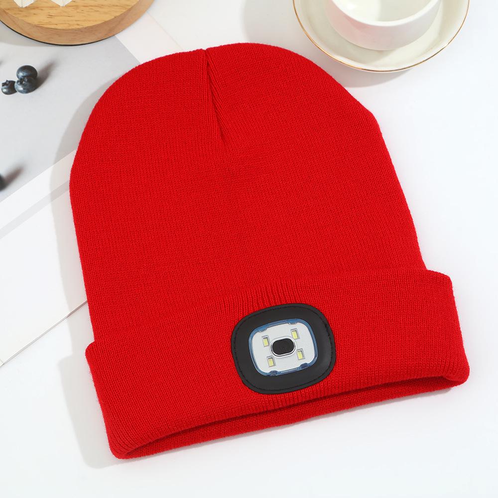 Dobíjecí LED vlněná pletená čepice pro venkovní sporty a cyklistiku
