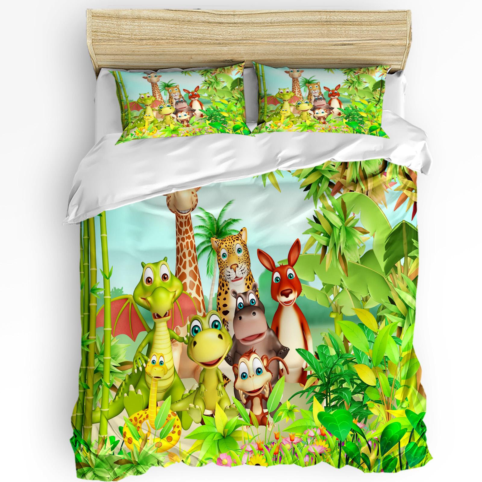 

Nursery Bedding Set Comforter Duvet Cover Pillow Shams Funny Playful Jungle Animals Wildlife Mammal Bedding Cover Double Bed Set EU single(135x200cm)