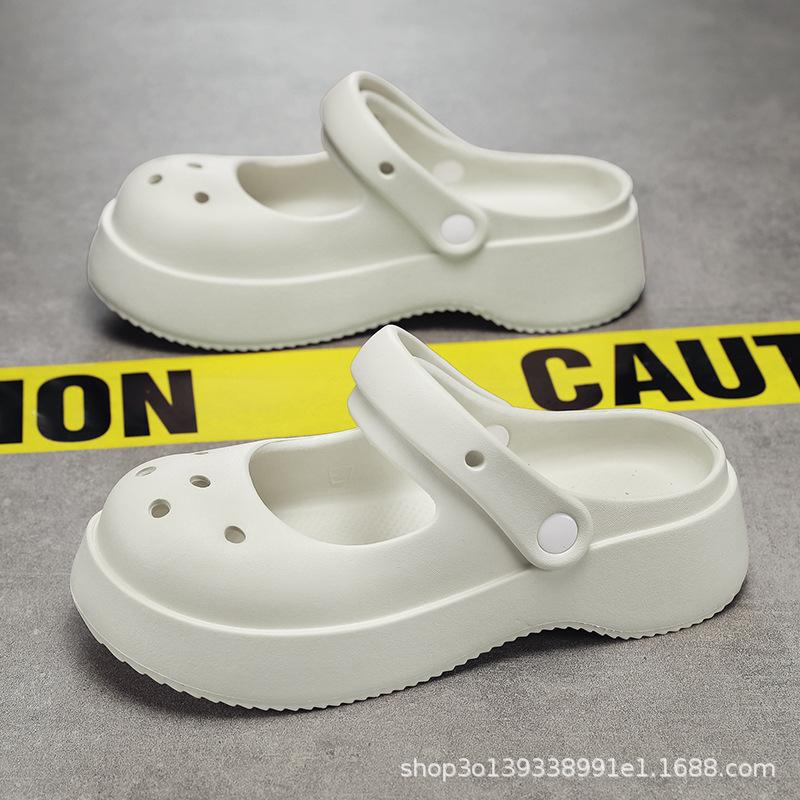 Season Casual Mary Jane Women's Sandals Heighten Fashion Step On Shit Feeling Hole Shoes Hollow Bag Head Thick Heel Cool Slippers