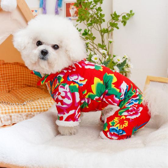 

Yousheng Dog Winter Coat Thickened Warm Flower Snowsuit Cold Weather Jacket Pet Outfit Cotton-Padded Clothes for Cats Dogs S