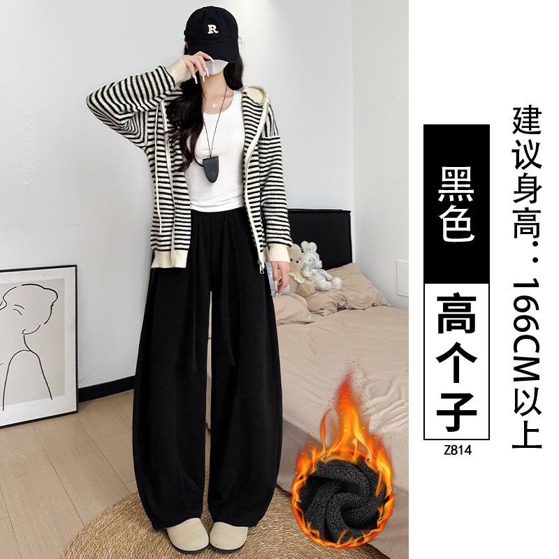 Fleece pants 2025 autumn and winter women's thickened corduroy scimitar pants small high waist and thin casual wide-leg trousers