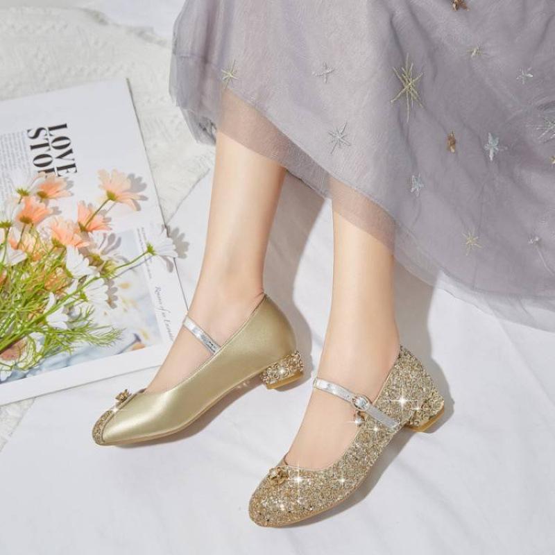 New children's crystal shoes buckle performance catwalk princess shoes wear soft soles in all seasons, middle and older children's girls' student
