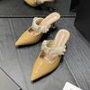 Fashion Elastic Lace Ribbon Band Slippers Woman Patent Leather Pointed Toe Shoes Ladies Gold High Heels Mules Party Dress Sliders Female