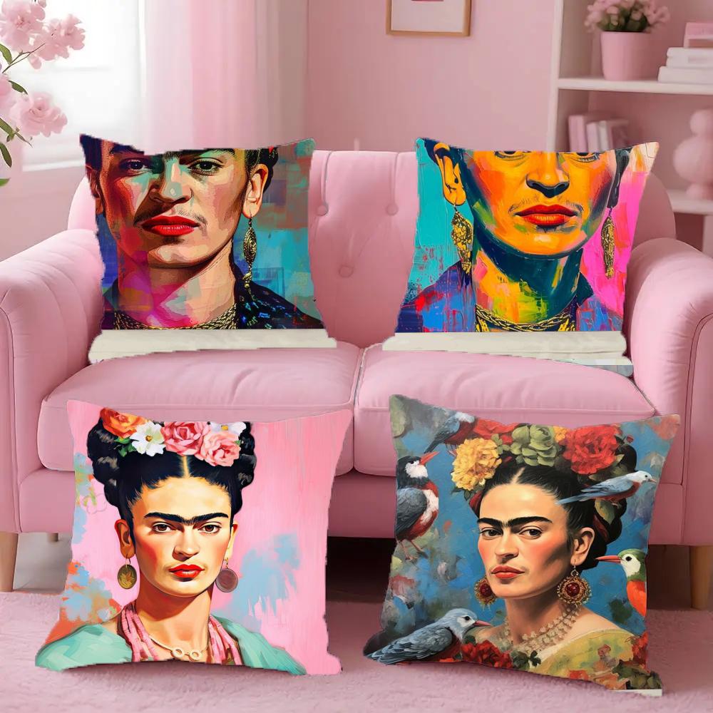 F-Fridas Painting Art Pillow Case Anti-Dustmite Pillowcase Invisible Zipper Silky Short Plush Sofa Cushion Cover