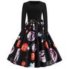 Women's Vintage Festival Long A-line Skirt Printed Round Neck Long Sleeve Swing Dress