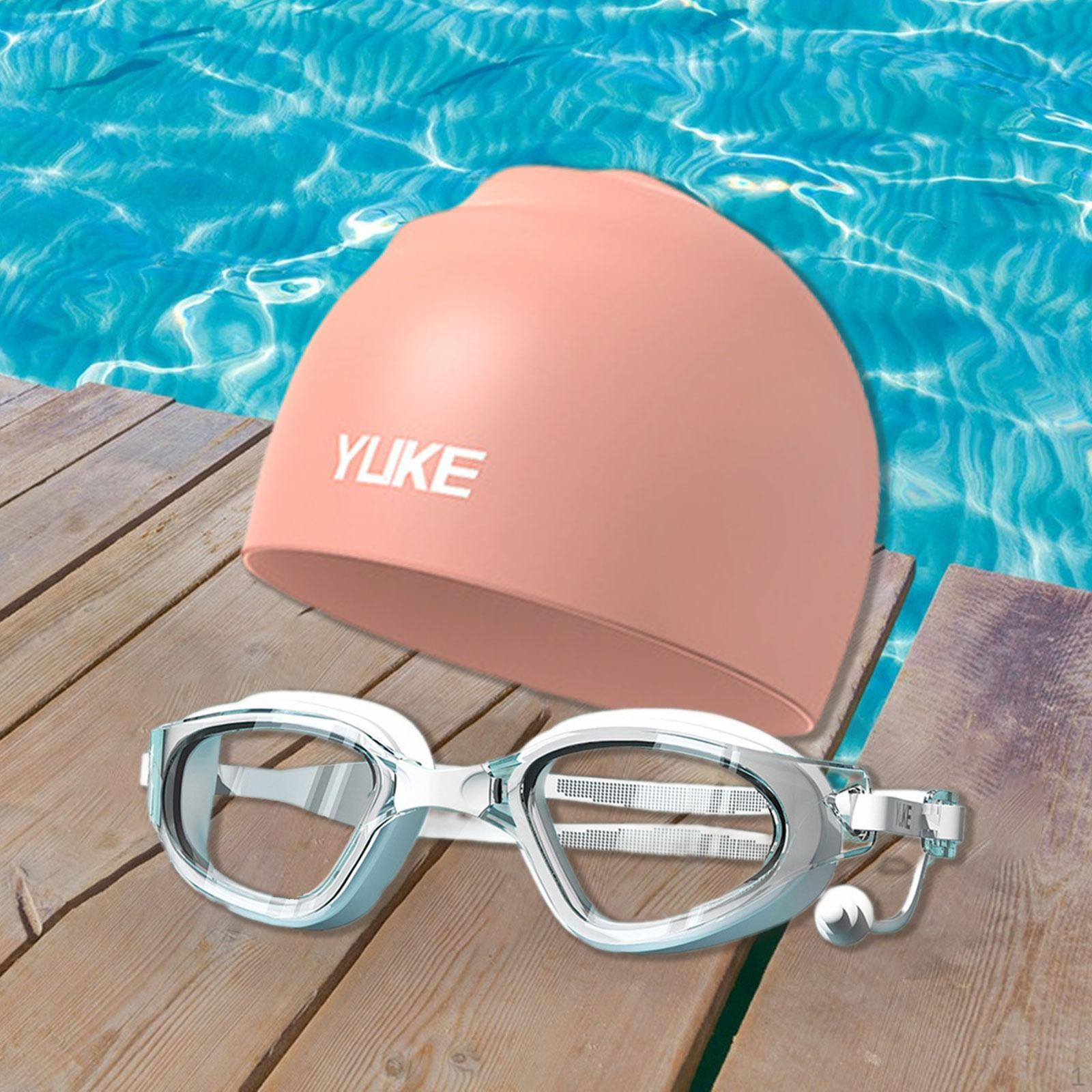 

Очки для плавания с шапочкой для плавания силикон регулируемые для женщин и мужчин Очки Нет розовый