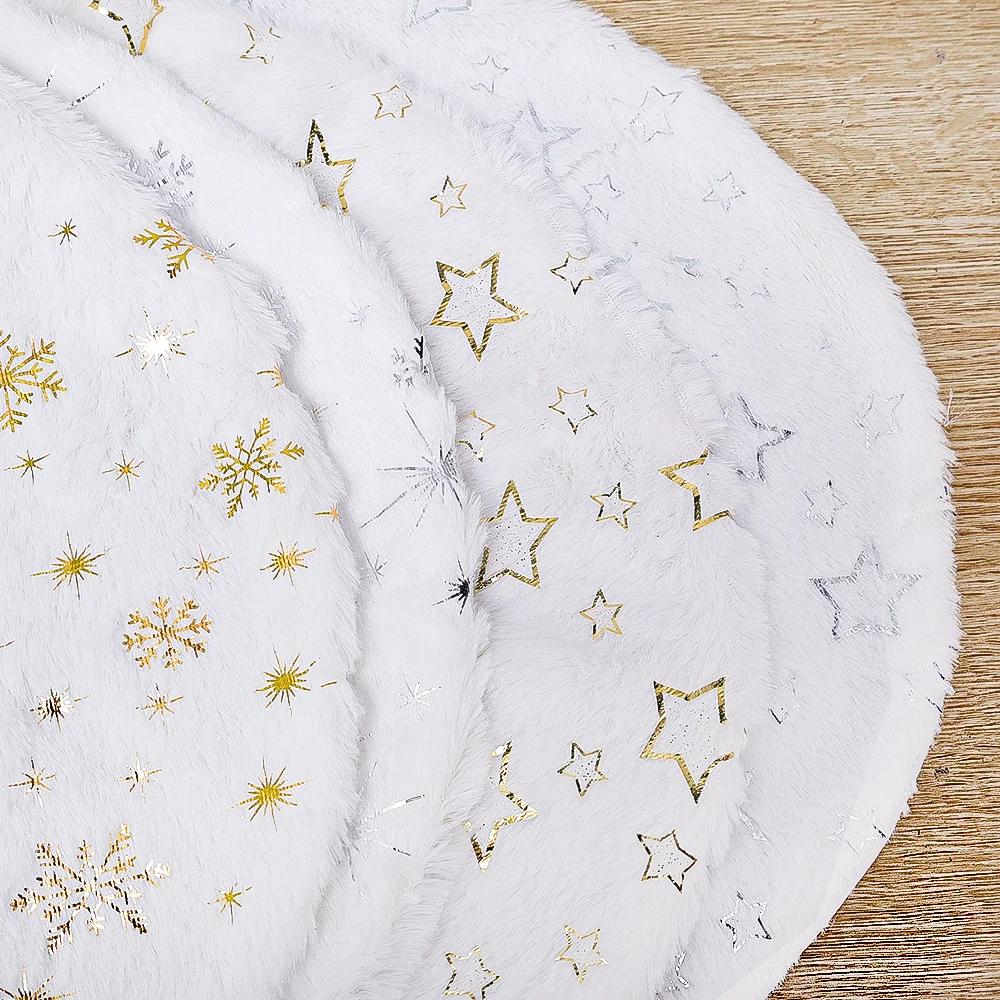 New Christmas Tree Skirt White Snowflakes Plush Xmas Tree Skirts Base Mat Cover Home Decoration Carpet Xmas New Year Decor Gifts