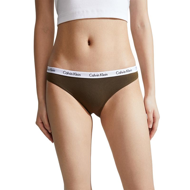 Calvin Klein Melard Jacquard Narrow Waist Cotton Solid Color Sexy Bikini Underwear Women Underwear Coffee-Brown D1618FQ3
