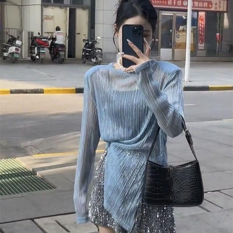 Hanbok Irregular Shine Thread Sun Protection Tshirt For Autumn Casual Women