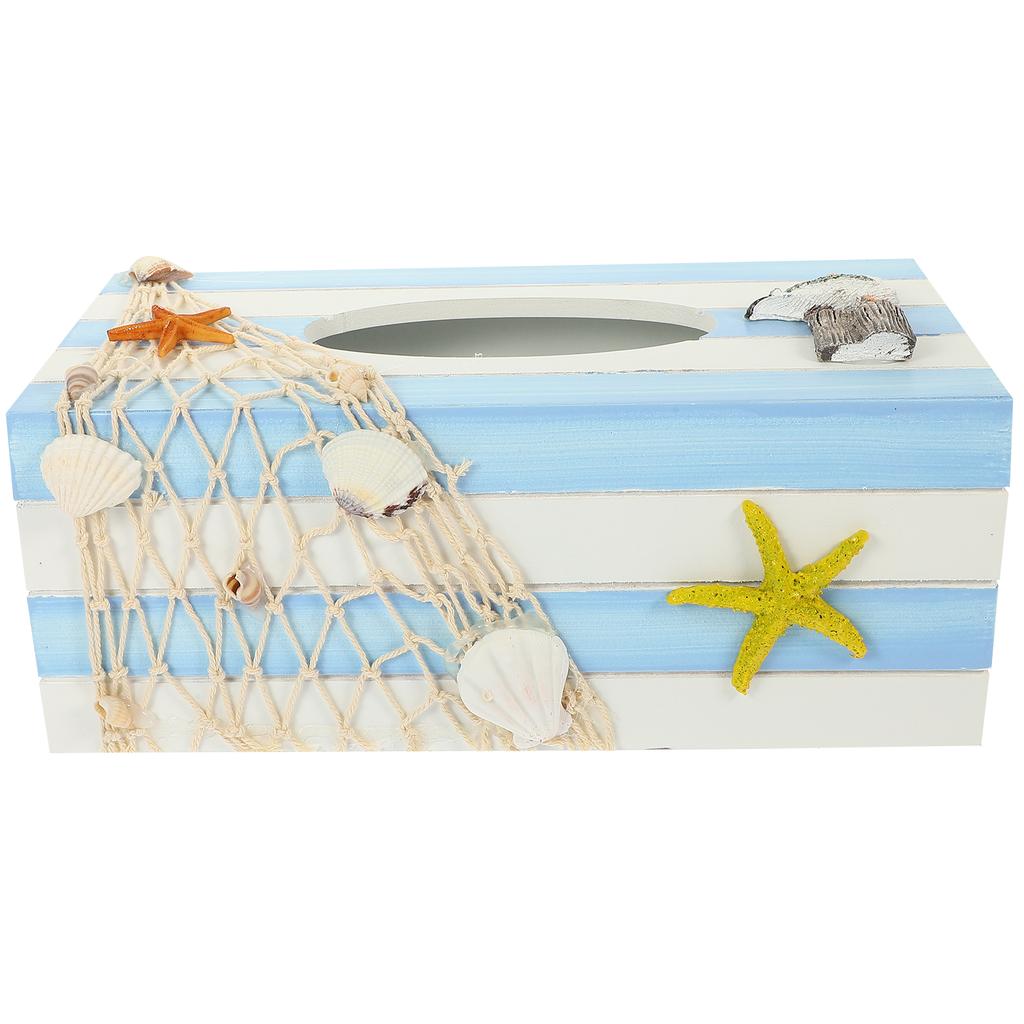 1pcs Wooden Tissue Box Holder Mediterranean Style Compact Napkin Storage Case For Living Room Bedroom Office Desktop Tissue