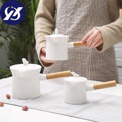 Ceramic Pot for Milk Tea and Coffee W Te Porcelain Teapots with Wood Handle and Lid