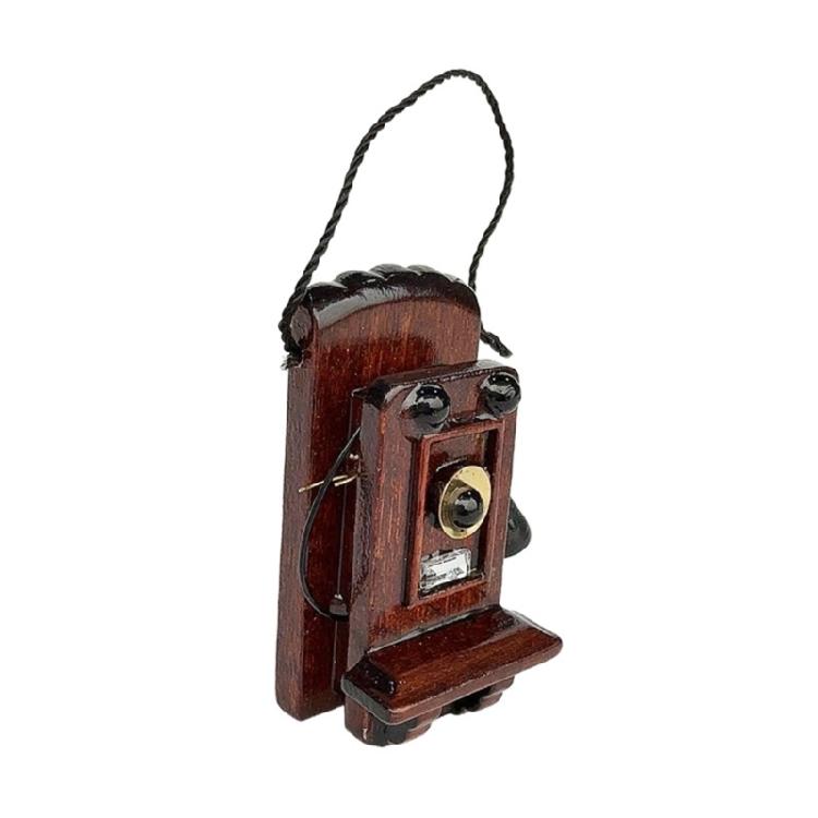 Деревянные кукольные домики Ретро телефон Масштаб 1/12 Миниатюрный выставочный экспонат для сцены спальни, гостиной 1