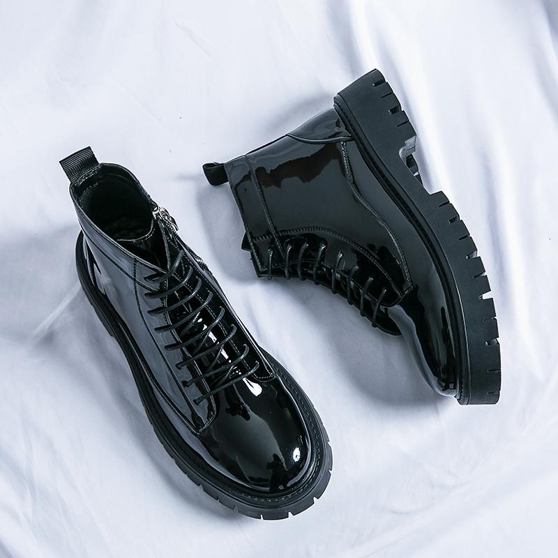 

Новые высококачественные ботинки для мужчин, модная кожаная обувь, роскошные брендовые кожаные ботинки по щиколотку, мужская обувь на толстой подошве со шнуровкой 43 чёрный