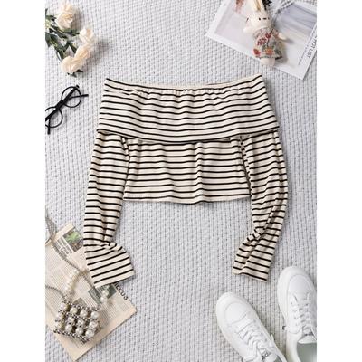 Women's Long-sleeved Striped One-shoulder Top