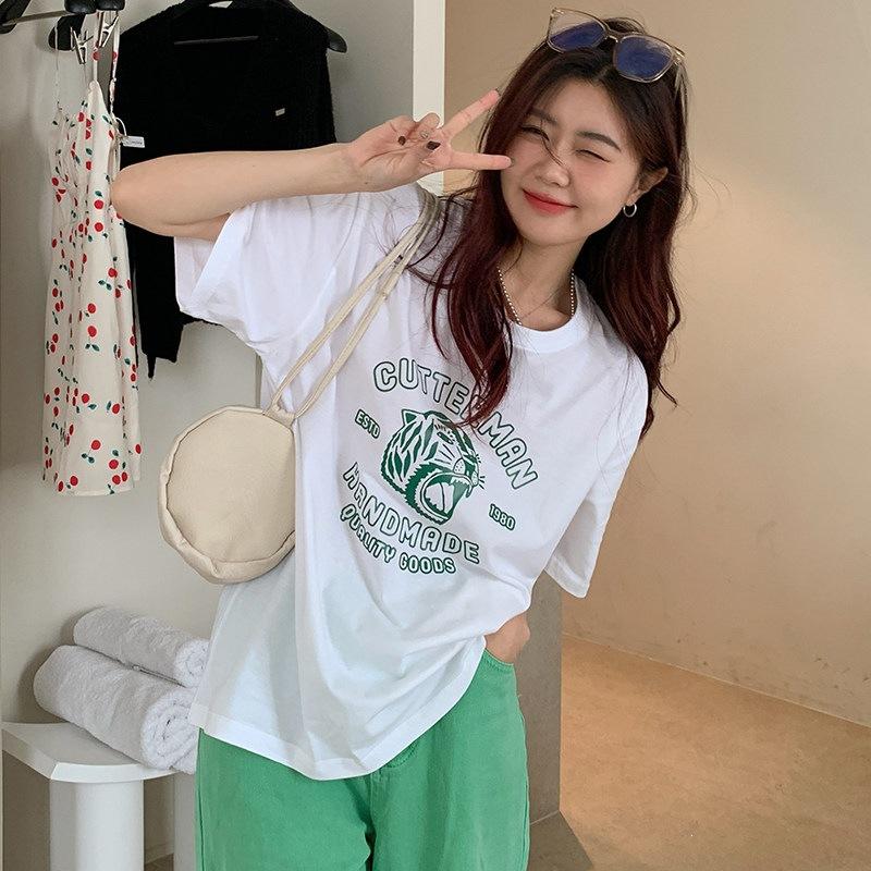 

Model% pure cotton new Korean version tiger print loose short-sleeved top T-shirt women S белый