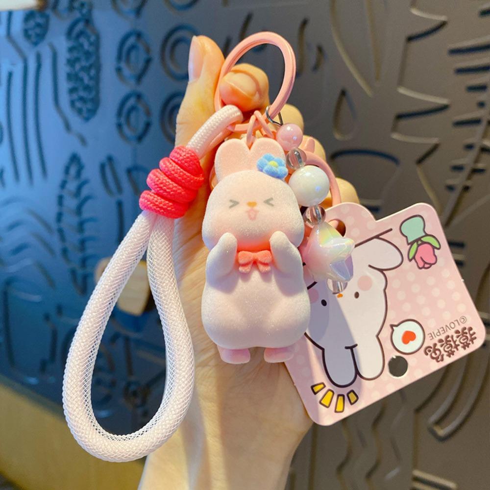 Creative Bunny Key Chain Cute Backpack Pendants Soft Flocking Animal Keyring  School Bag