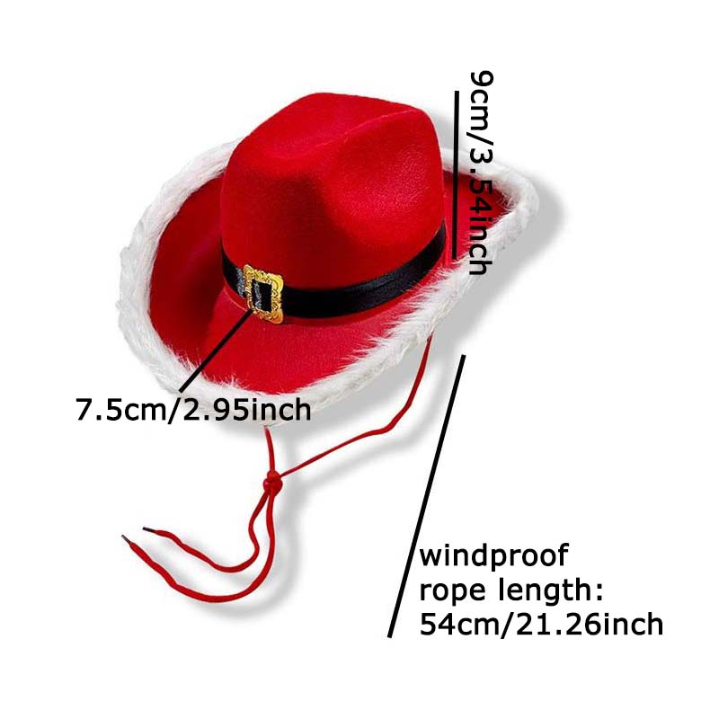 WTEMPO Christmas Red Party Hat with Windproof Rope Winter Christmas-themed Party Plush Brim Prop Hats Creative Indoor & Outdoor Activities Jazz Hats
