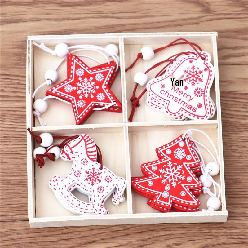 12 Colorful Gingerbread Man Pendants in Wooden Box - New Christmas Tree Ornaments