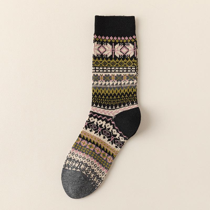 

Женские ретро этнические гольфы до середины икры из мятого хлопка - Двойная игла, Универсальный осенне-зимний стиль One Size