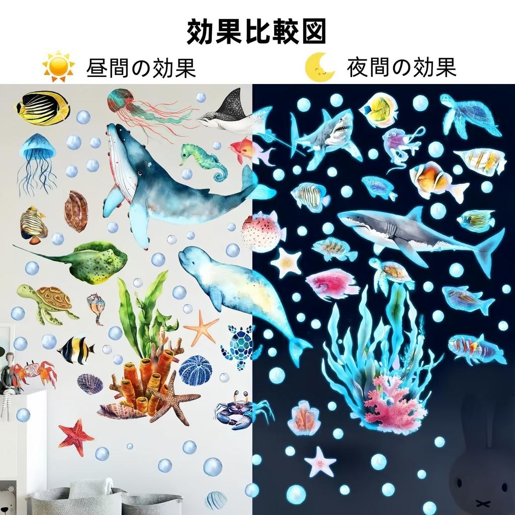 Moruna Sea Life Luminous Design for and Classrooms Glowing Sea Glow-in-the-Dark Stickers, Fluorescent, Kids' Rooms, Kindergartens, (Blue Life)