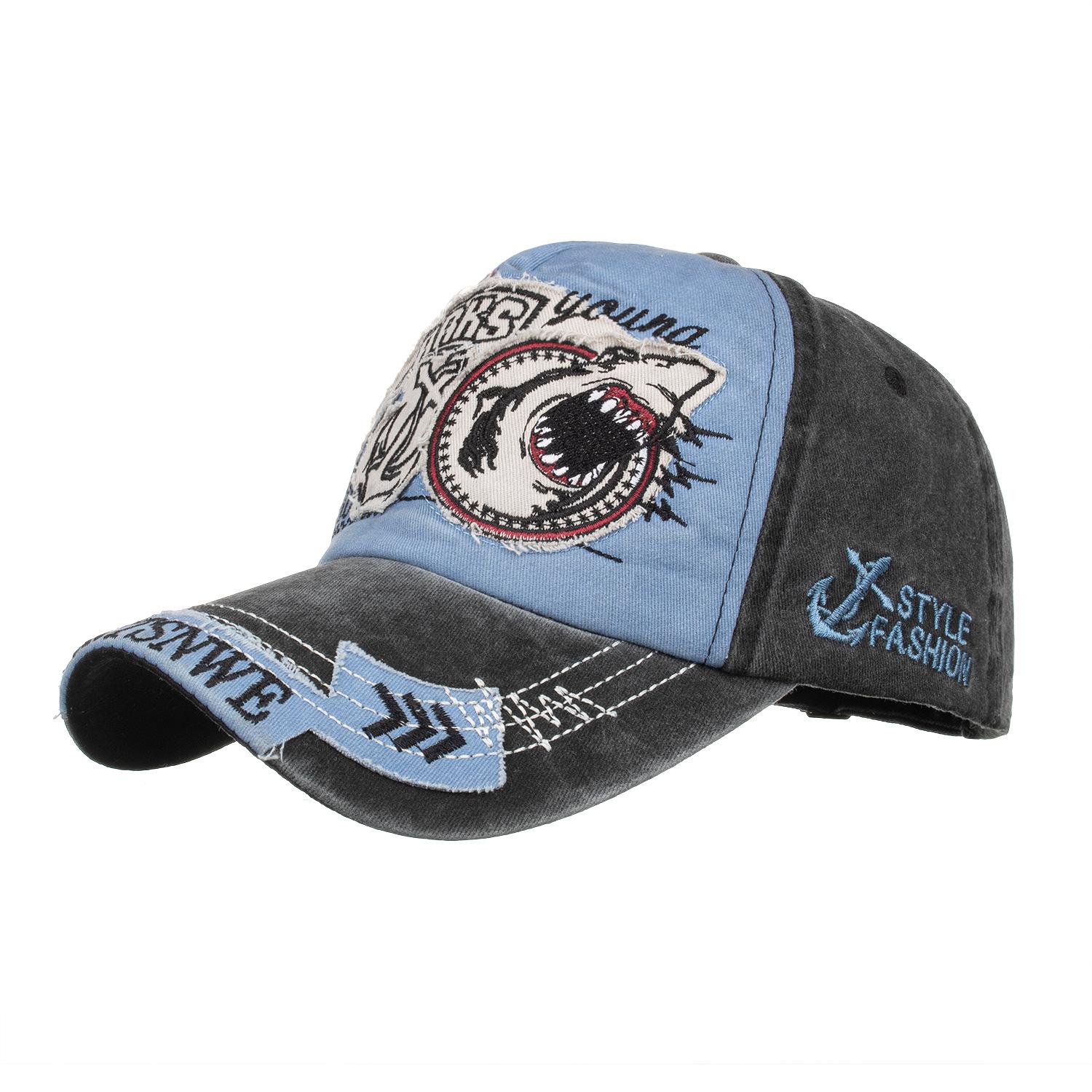 

Весенне-осенняя шляпа от солнца для мужчин и женщин, модная кепка Shark Personality, новая выстиранная бейсболка Adjustable синий