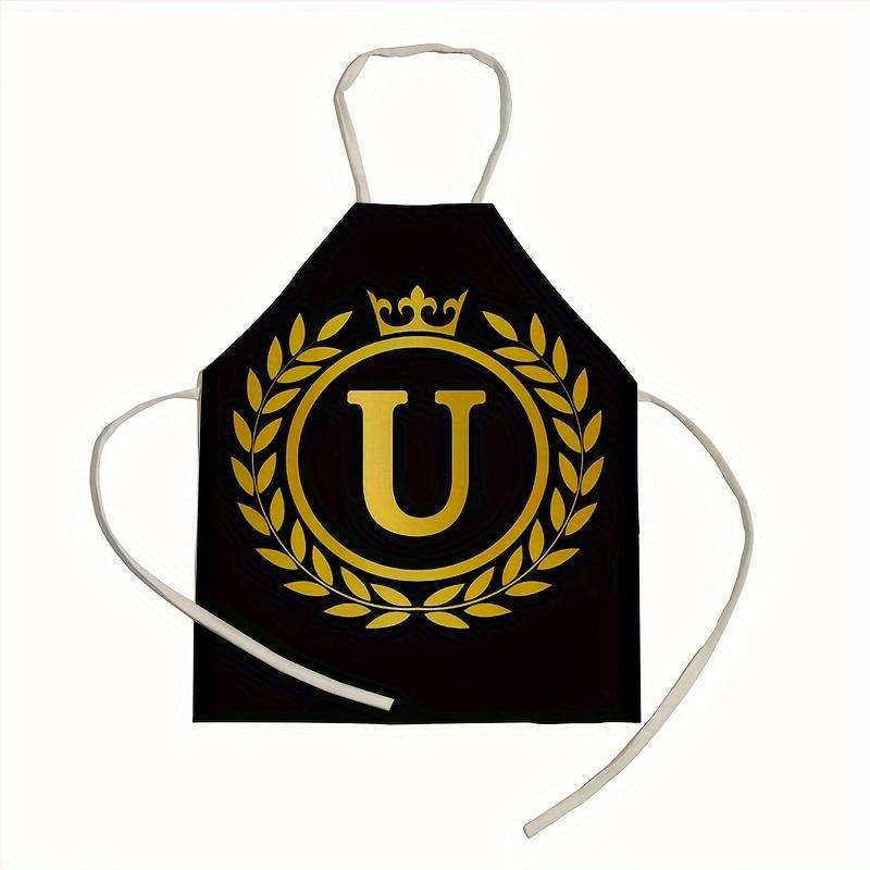 1 personalized letter apron with golden crown print on a black background, suitable for kitchen baking and barbecue