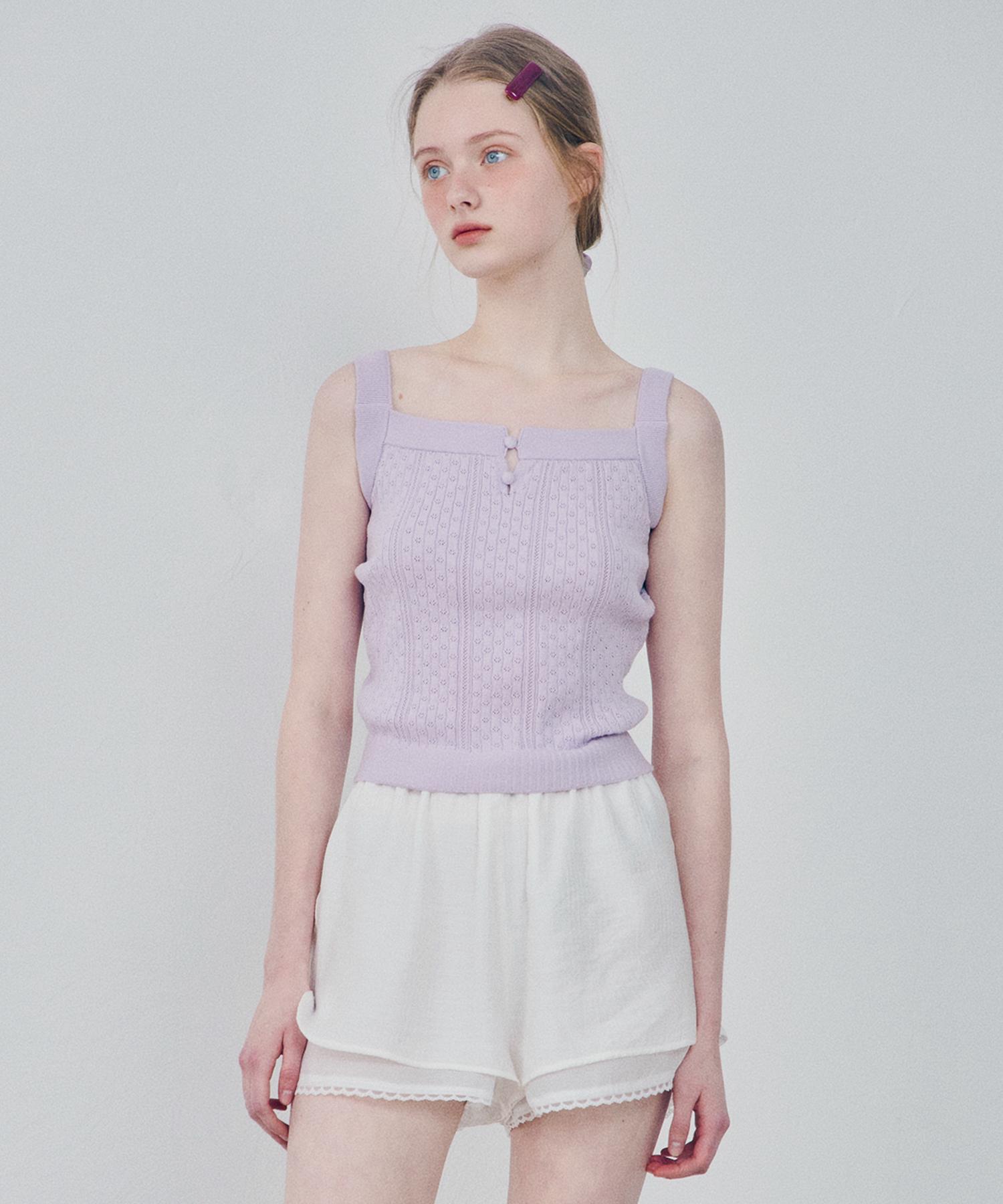 Hane Punched Wrap Button Sleeveless Knit_Lavender S