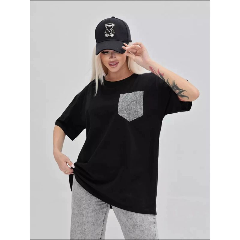 Fashion New Arrival Loose Fashion Diamond Short Sleeve Cotton T-shirt Diamond Studded Cotton T-shirt