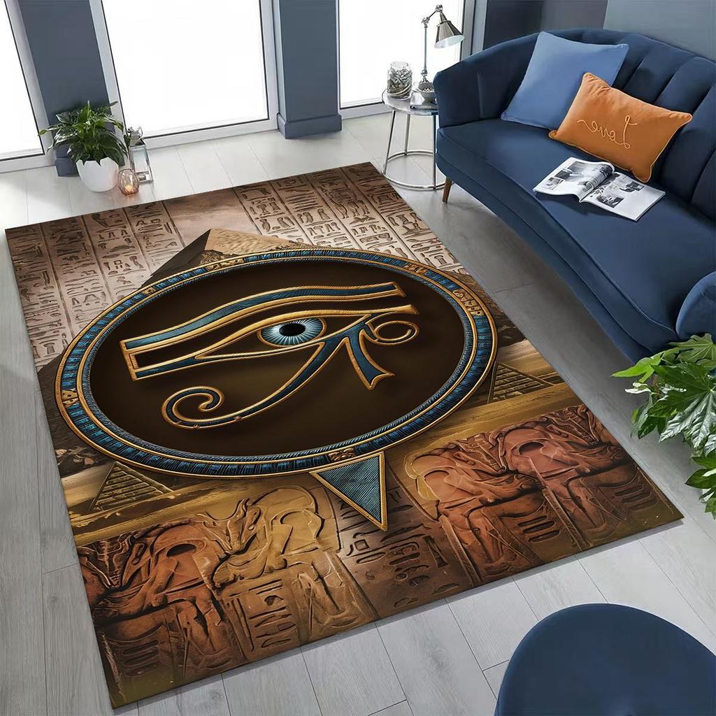 Ancient Egyptian Hieroglyphic Symbols Carved Murals Rug for Bedroom Living Room Sofa Home Doormat Decor,Kids Non-slip Floor Mat