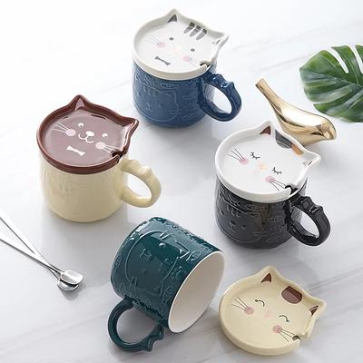 350ML Japanese Cartoon Cat With Cover Coffee Cup Cute Breakfast Cup Creative Coffee Mug Milk Mug Couple Water Mug With Lid