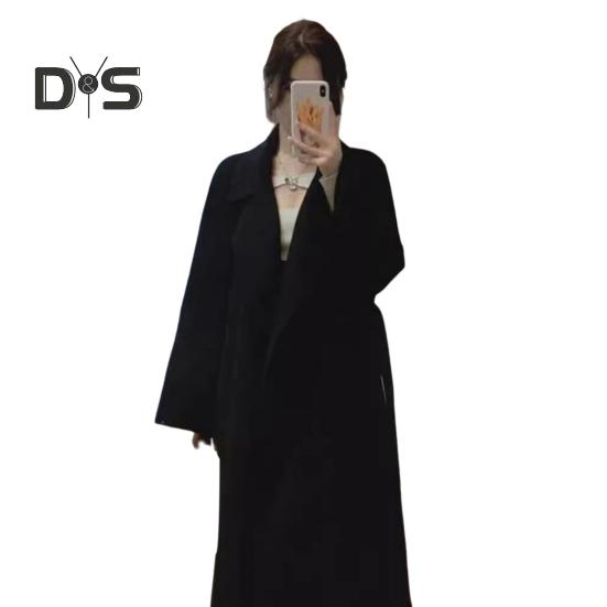 

Женское зимнее пальто с поясом, отложным воротником и карманами, однотонный кардиган средней длины, термобелье с длинными рукавами, для поездок на работу и свиданий, зимнее пальто XXL чёрный