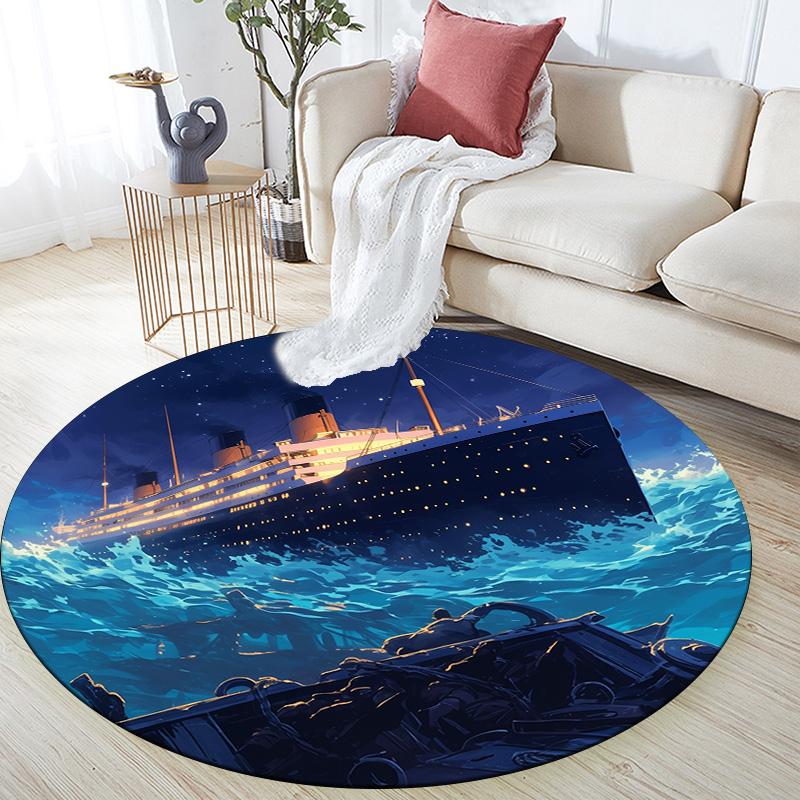 

Ocean Ship Round Area Rug,Carpet Rug for Living Room Bedroom Sofa Playroom Decor,Non-slip Floor Mat 80cmx80cm