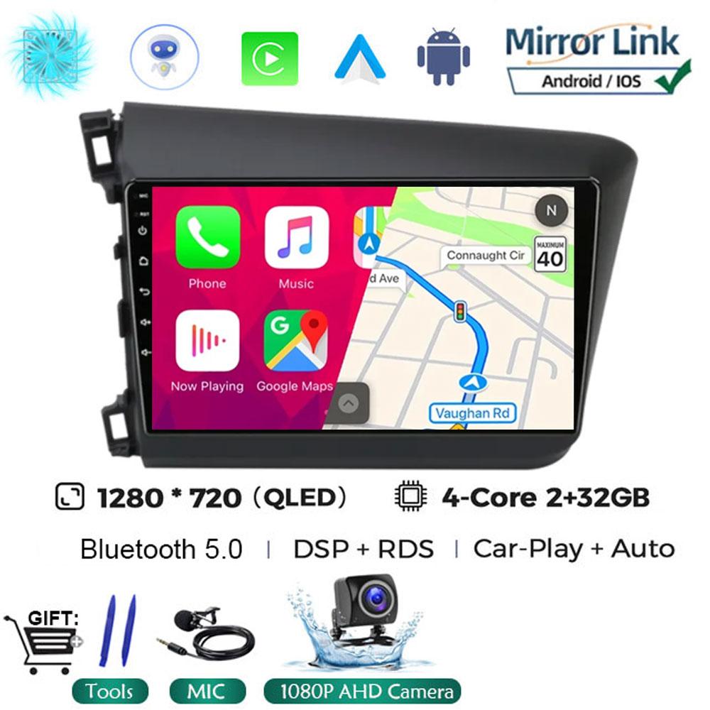 

9 2 Din Android 14 Car Radio for Honda Civic 2012 2013 2014 2015 Multimedia Player 2din Carplay Stereo GPS DVD Head Unit NO DVD
