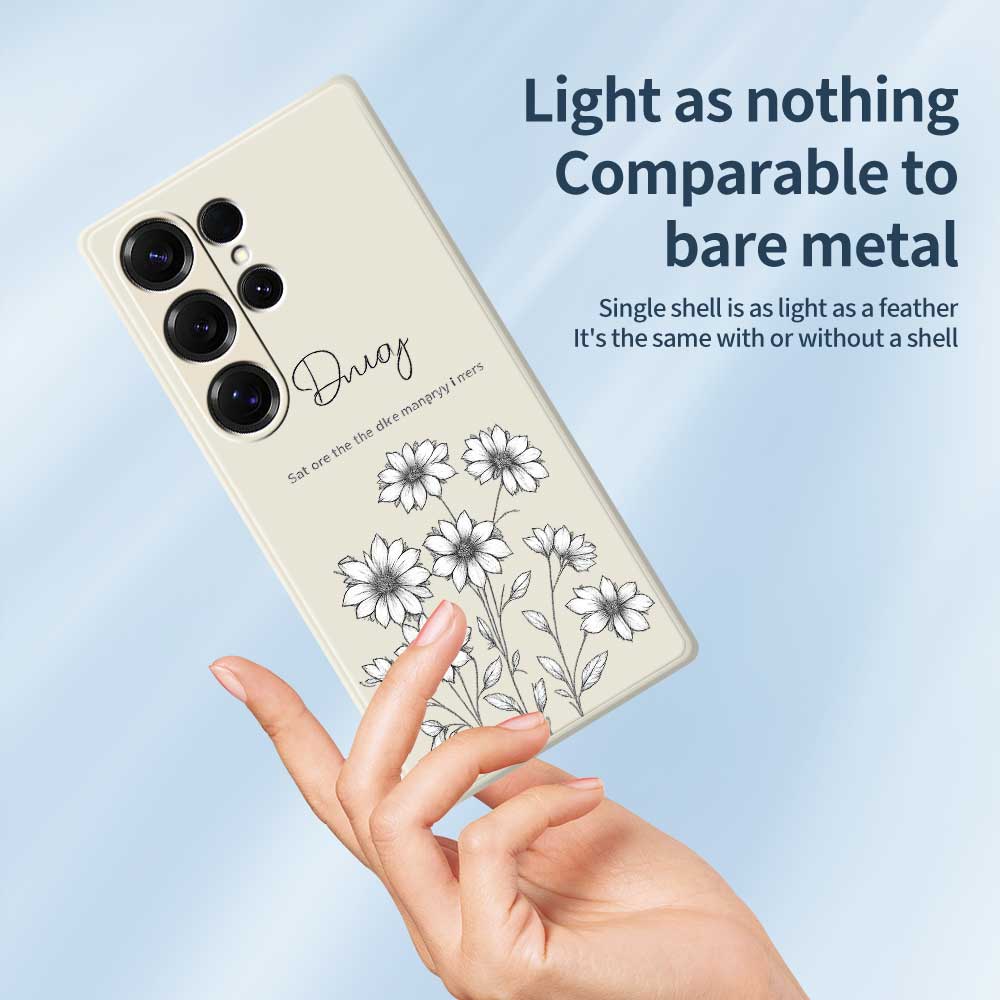 For Samsung Galaxy S25 Ultra Case Sketch Flowers Pattern Printing Straight Edge TPU Phone Back Cover