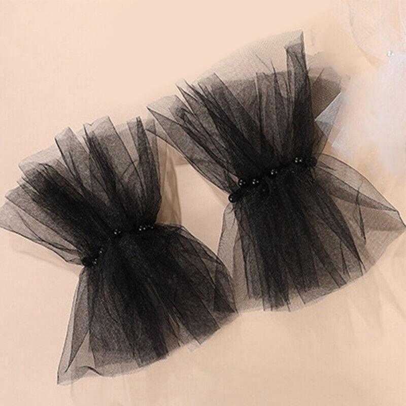 Pearl Decor Bridal Fake Cuff Short Lace Fingerless Gloves White Tulle Wedding Sleeves for Women Party Costume Accessory