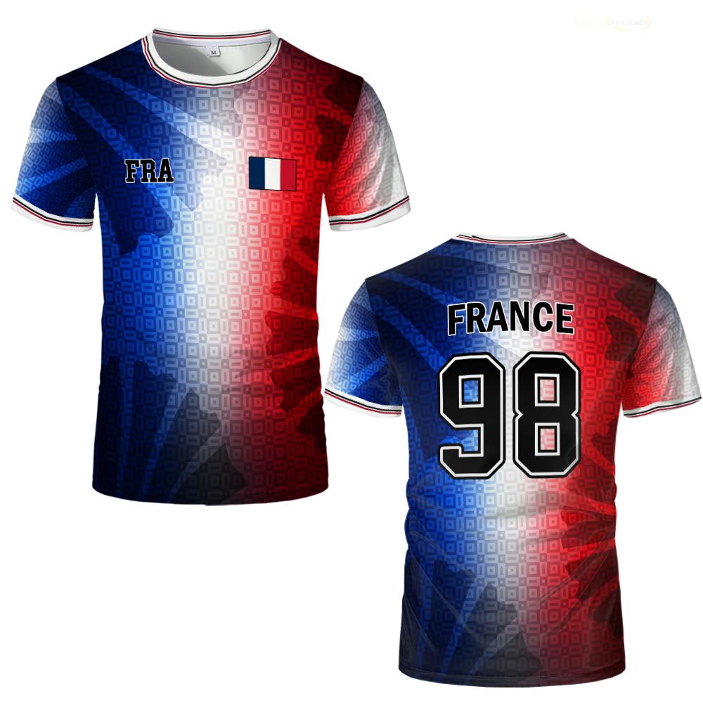 

France Flag Print Football Jersey Summer Unisex Street Casual Short Sleeve Tops Sports Training Breathable Quick-drying T-Shirt 6XL