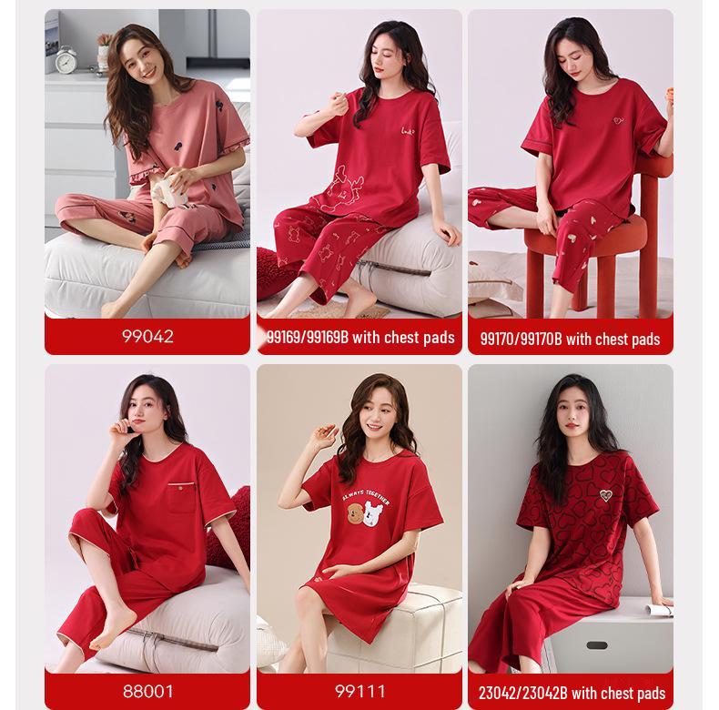 100% Cotton Women's Red Pajamas - Spring/Fall Wedding Year of the Rat Long Sleeve Plus Size Set