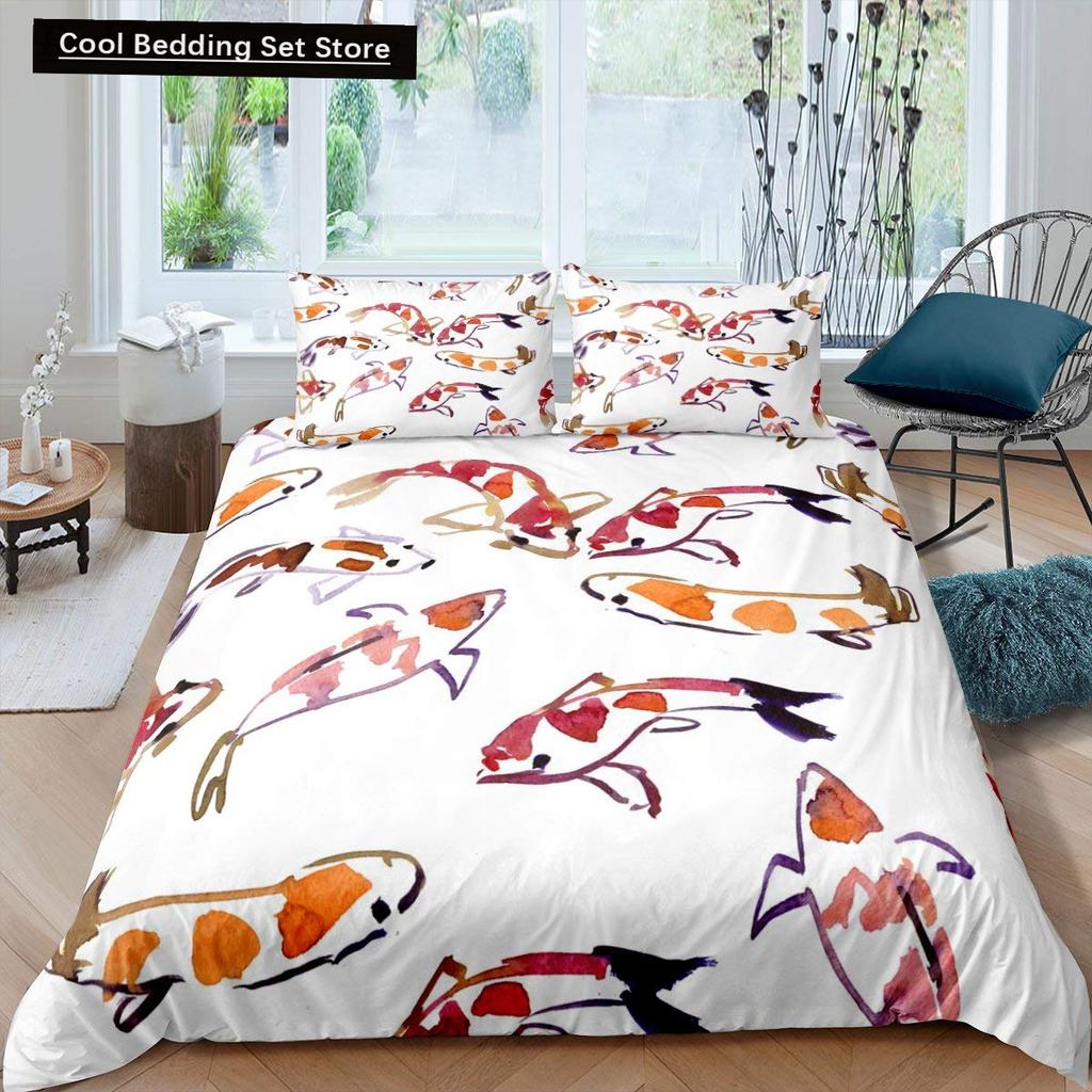 Goldfish Duvet Cover King/Queen Size Golden Red 3D Animal Bedding Set for Kid Teen Adult,Fish Themed Quilt Cover with Pillowcase